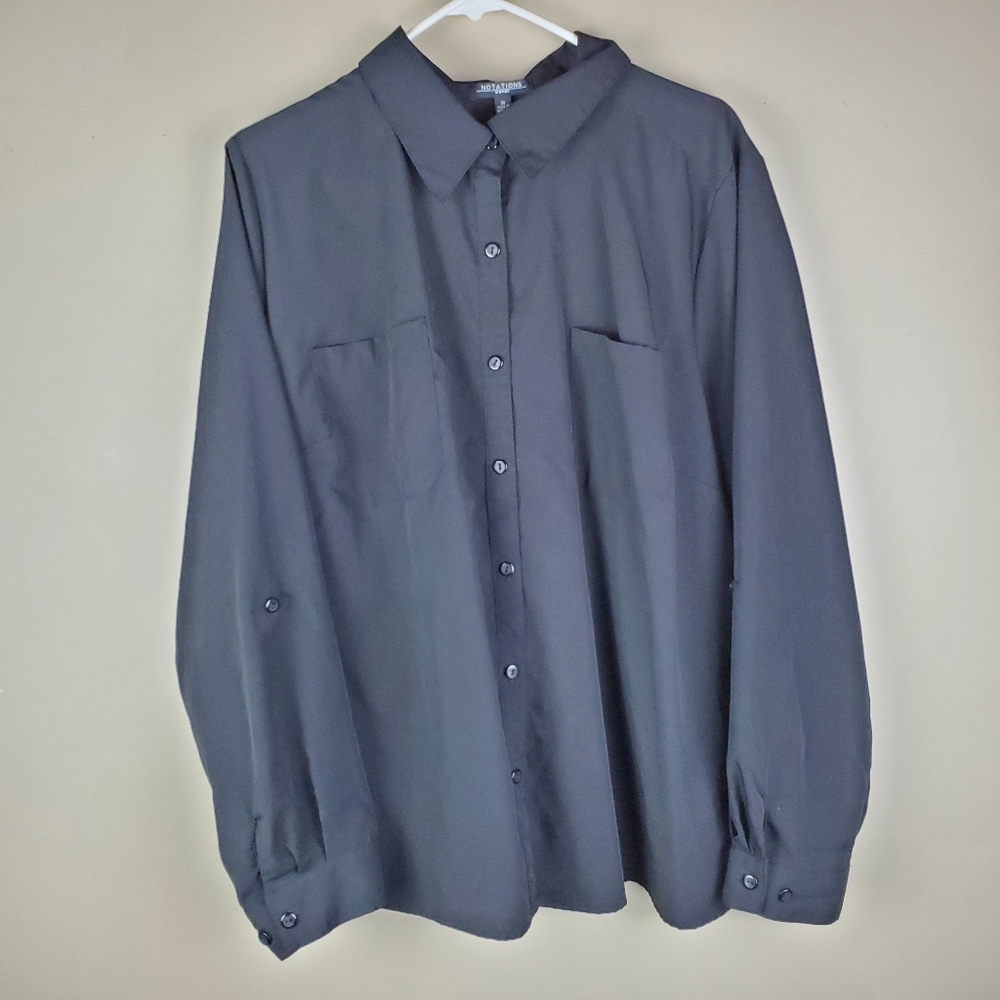 Notations Black Long Sleeve Button Down Shirt - 3X
